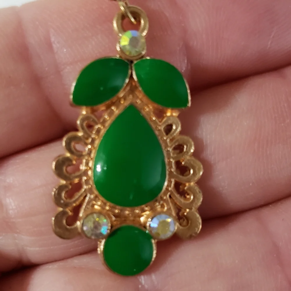 Boho Gold Tone Green Earrings